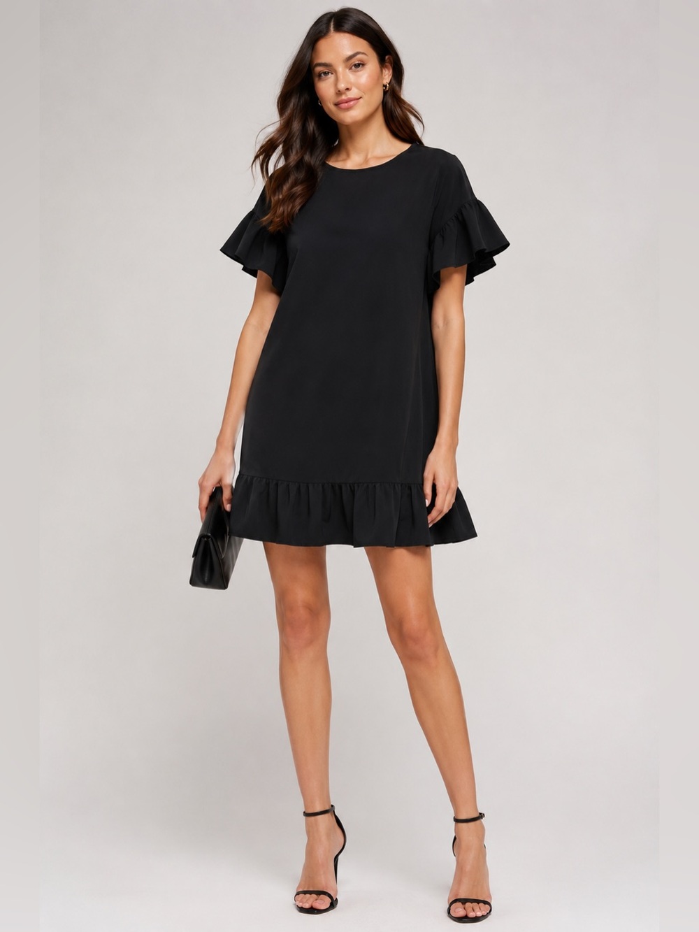 Nordstrom Black Ruffle Hem Shift Dress Medium Minimalist Chic